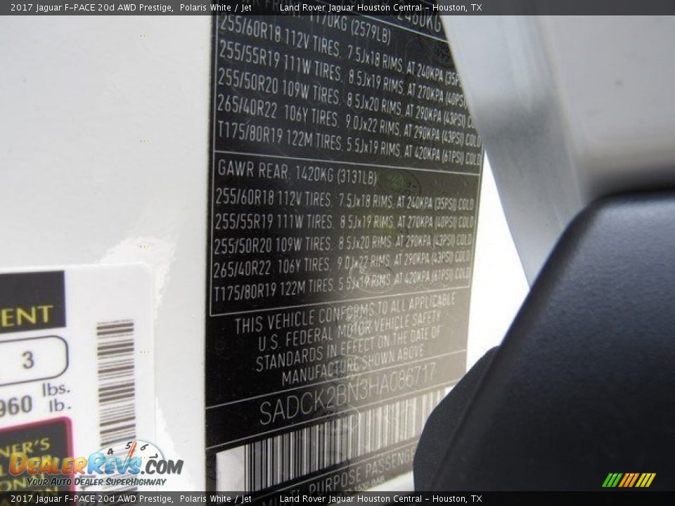 2017 Jaguar F-PACE 20d AWD Prestige Polaris White / Jet Photo #20