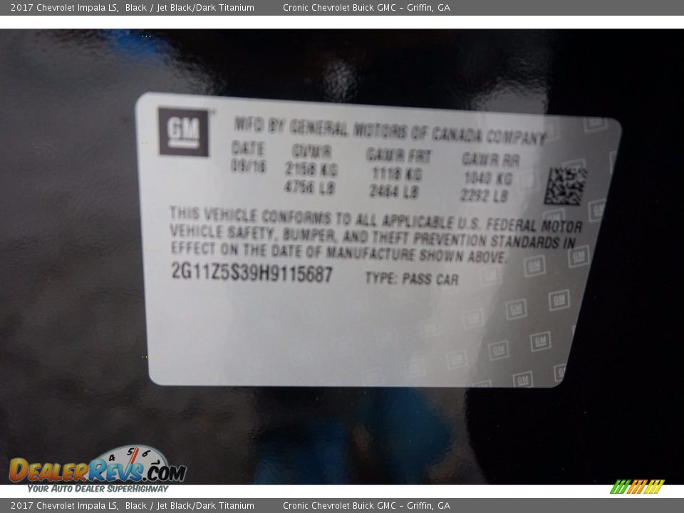 2017 Chevrolet Impala LS Black / Jet Black/Dark Titanium Photo #13