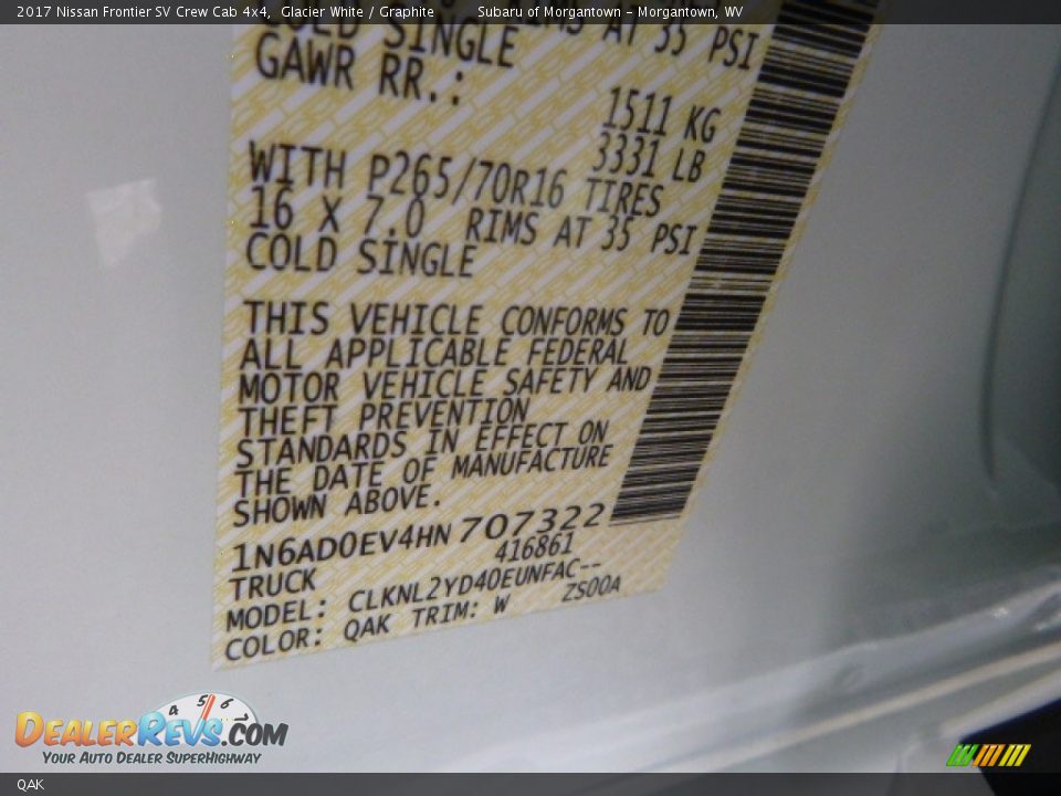 Nissan Color Code QAK Glacier White