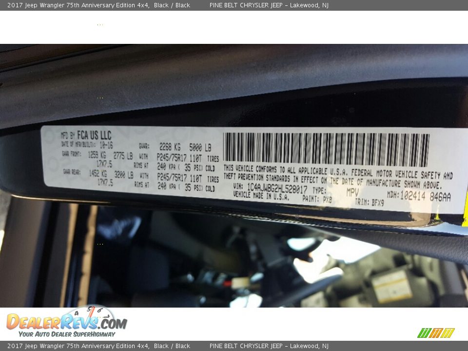 2017 Jeep Wrangler 75th Anniversary Edition 4x4 Black / Black Photo #7