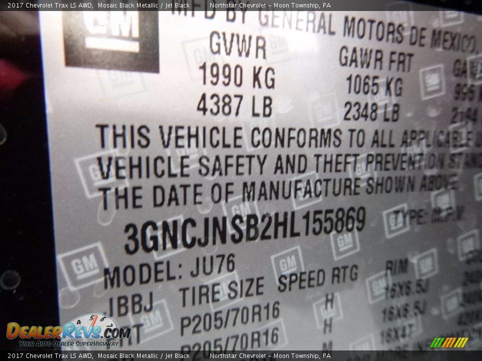 2017 Chevrolet Trax LS AWD Mosaic Black Metallic / Jet Black Photo #15