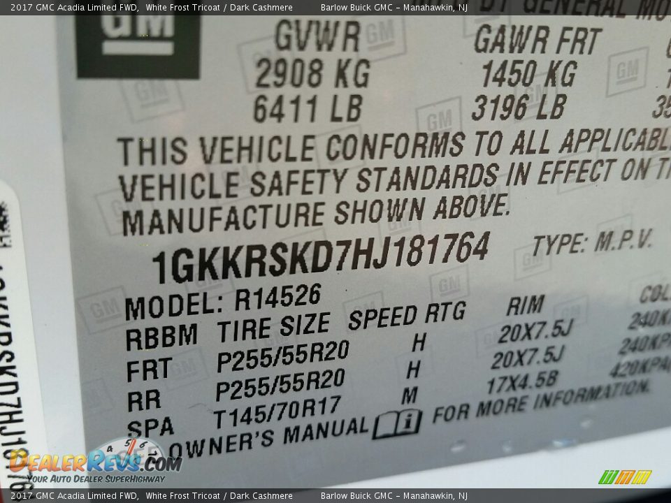 2017 GMC Acadia Limited FWD White Frost Tricoat / Dark Cashmere Photo #10