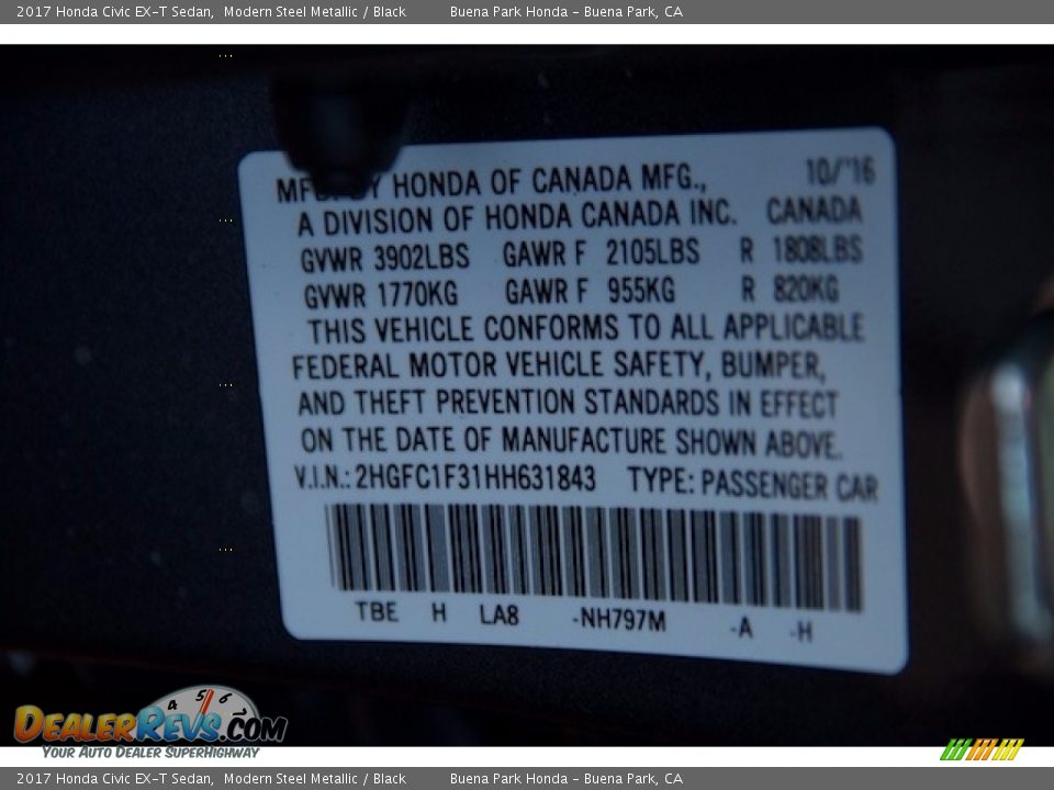 2017 Honda Civic EX-T Sedan Modern Steel Metallic / Black Photo #18