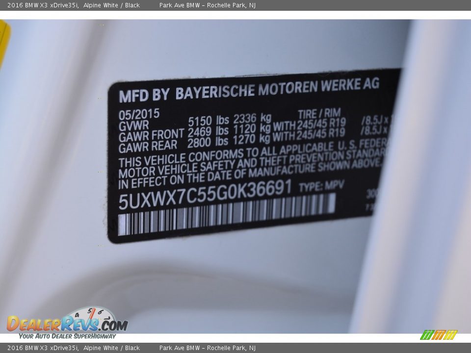 2016 BMW X3 xDrive35i Alpine White / Black Photo #34