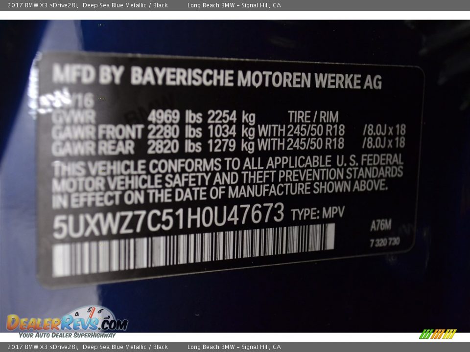 2017 BMW X3 sDrive28i Deep Sea Blue Metallic / Black Photo #15