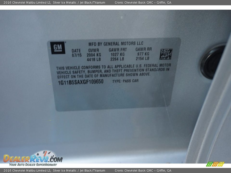 2016 Chevrolet Malibu Limited LS Silver Ice Metallic / Jet Black/Titanium Photo #15