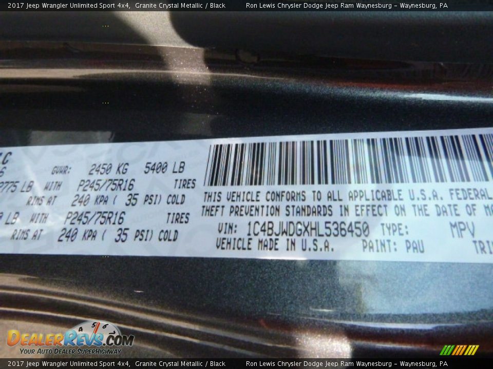 2017 Jeep Wrangler Unlimited Sport 4x4 Granite Crystal Metallic / Black Photo #12