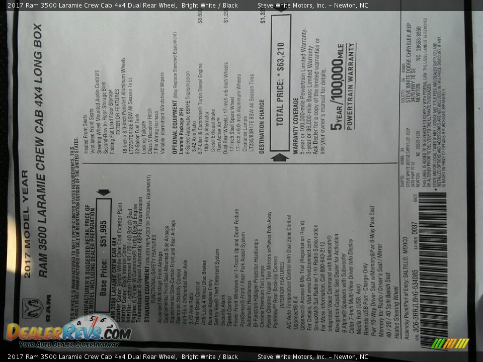 2017 Ram 3500 Laramie Crew Cab 4x4 Dual Rear Wheel Bright White / Black Photo #20