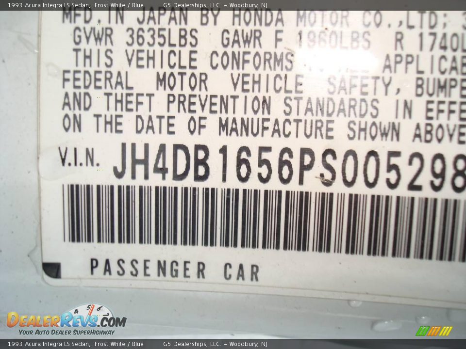 1993 Acura Integra LS Sedan Frost White / Blue Photo #24