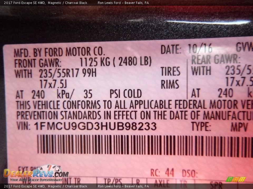 2017 Ford Escape SE 4WD Magnetic / Charcoal Black Photo #15