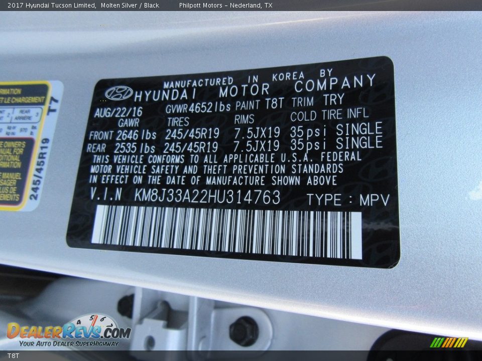 Hyundai Color Code T8T Molten Silver