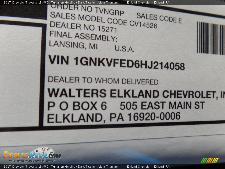 2017 Chevrolet Traverse LS AWD Tungsten Metallic / Dark Titanium/Light Titanium Photo #13