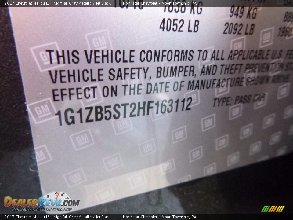 2017 Chevrolet Malibu LS Nightfall Gray Metallic / Jet Black Photo #15