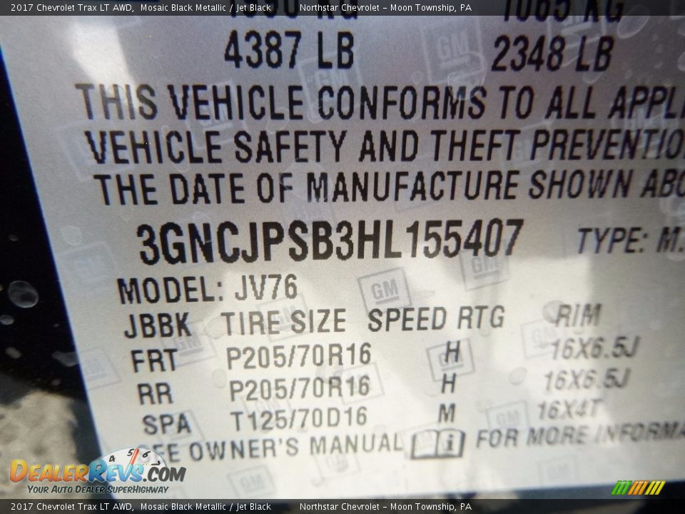 2017 Chevrolet Trax LT AWD Mosaic Black Metallic / Jet Black Photo #16