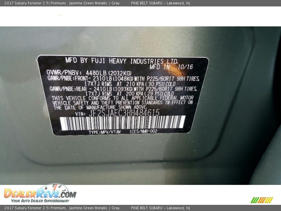 2017 Subaru Forester 2.5i Premium Jasmine Green Metallic / Gray Photo #7