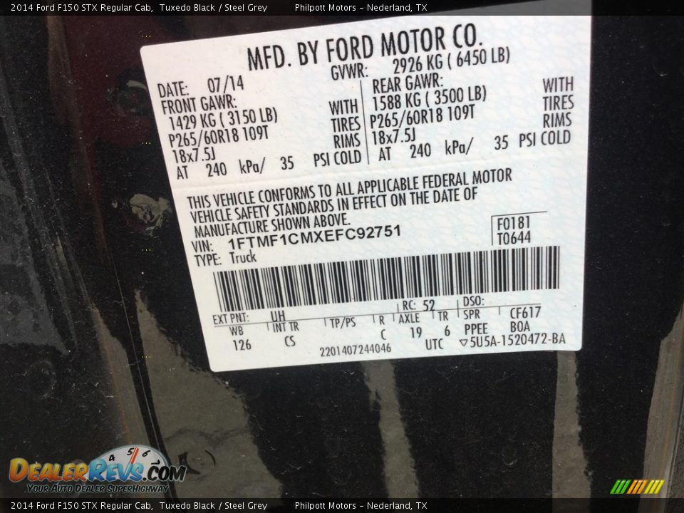 2014 Ford F150 STX Regular Cab Tuxedo Black / Steel Grey Photo #6