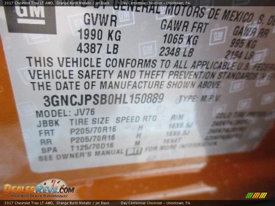 2017 Chevrolet Trax LT AWD Orange Burst Metallic / Jet Black Photo #19
