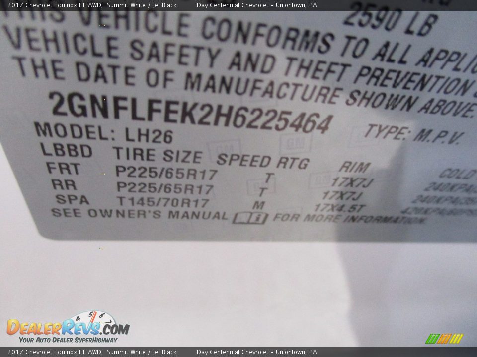 2017 Chevrolet Equinox LT AWD Summit White / Jet Black Photo #19
