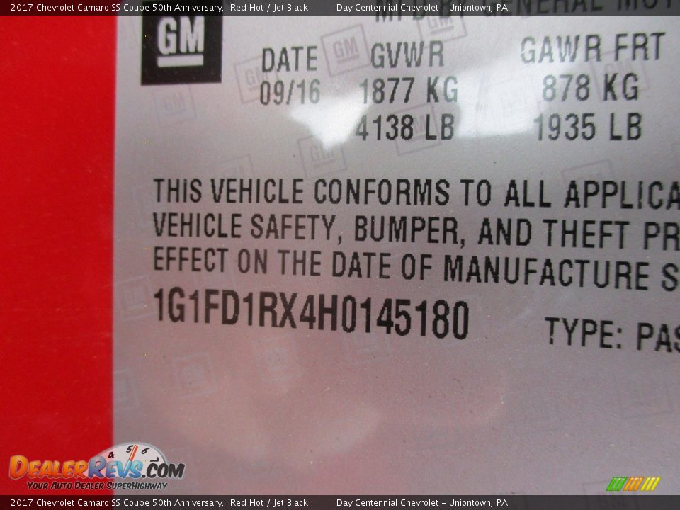 2017 Chevrolet Camaro SS Coupe 50th Anniversary Red Hot / Jet Black Photo #19