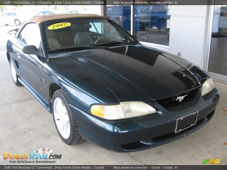 1995 Ford Mustang GT Convertible Deep Forest Green Metallic / Saddle Photo #1