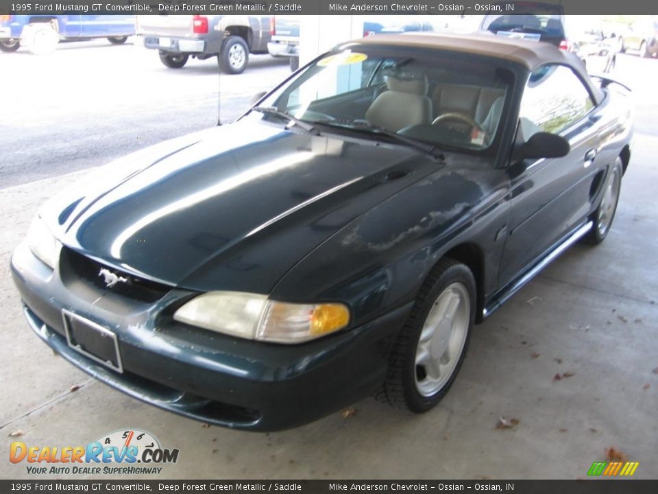 1995 Ford Mustang GT Convertible Deep Forest Green Metallic / Saddle Photo #7