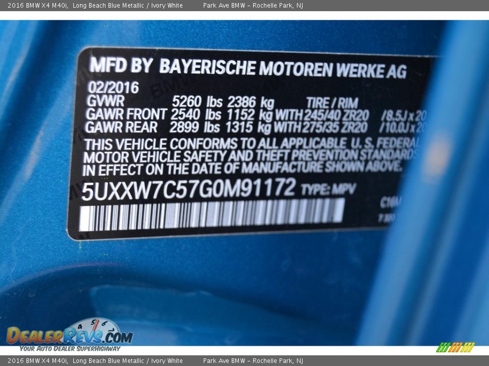 2016 BMW X4 M40i Long Beach Blue Metallic / Ivory White Photo #34