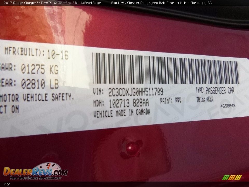 Dodge Color Code PRV Octane Red