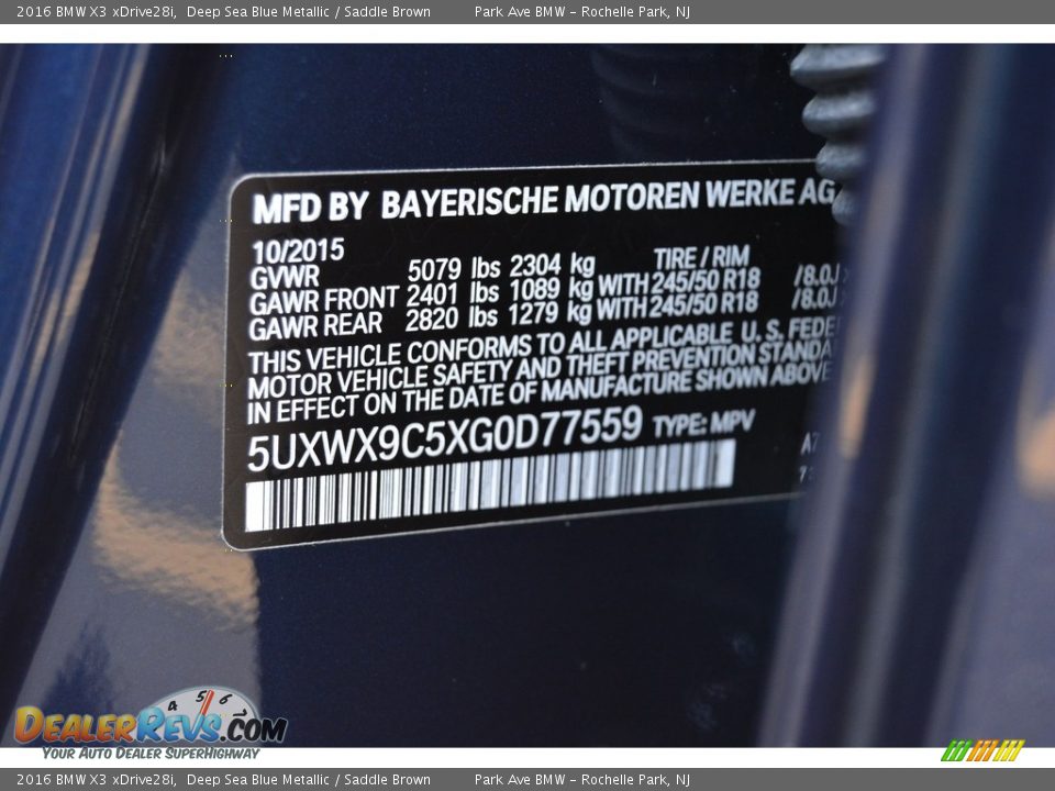 2016 BMW X3 xDrive28i Deep Sea Blue Metallic / Saddle Brown Photo #33