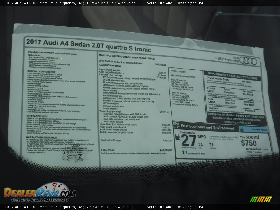 2017 Audi A4 2.0T Premium Plus quattro Argus Brown Metallic / Atlas Beige Photo #9
