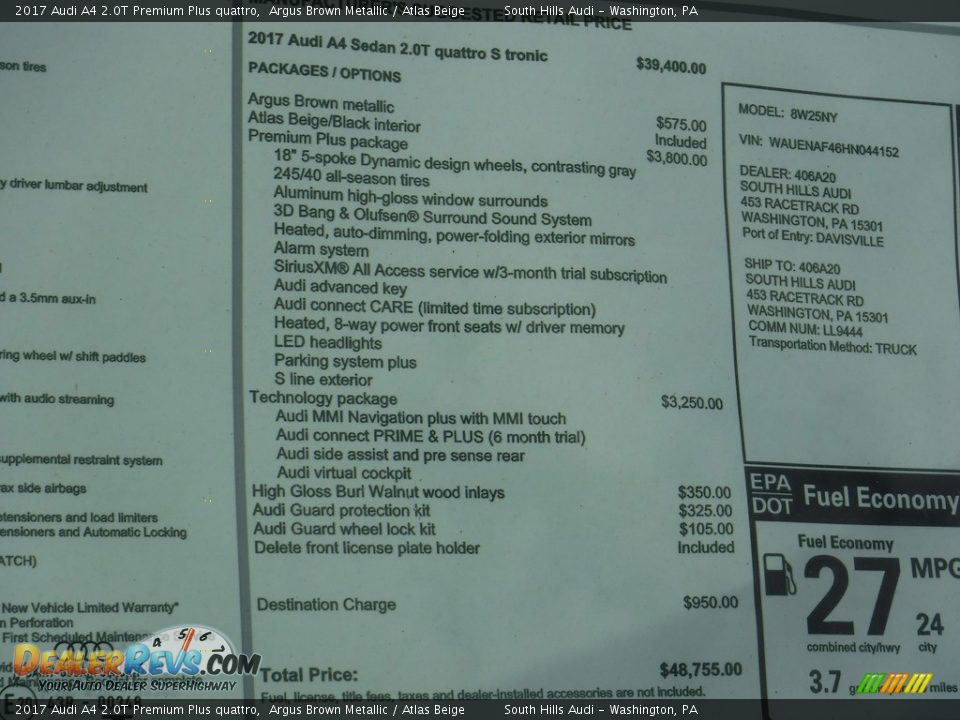 2017 Audi A4 2.0T Premium Plus quattro Argus Brown Metallic / Atlas Beige Photo #10