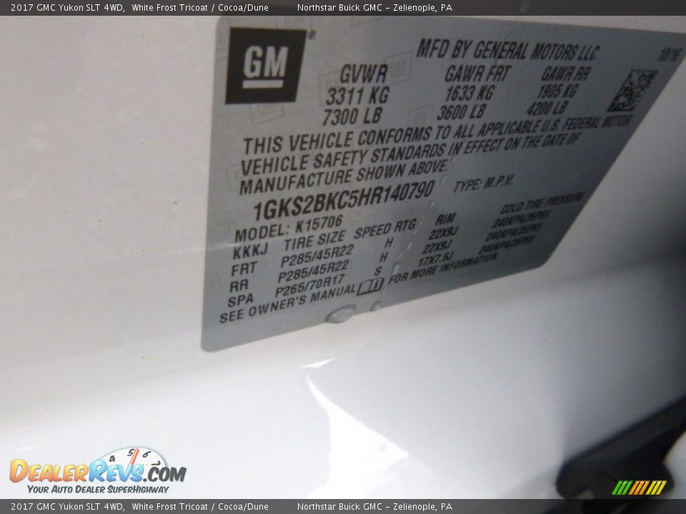 2017 GMC Yukon SLT 4WD White Frost Tricoat / Cocoa/Dune Photo #14