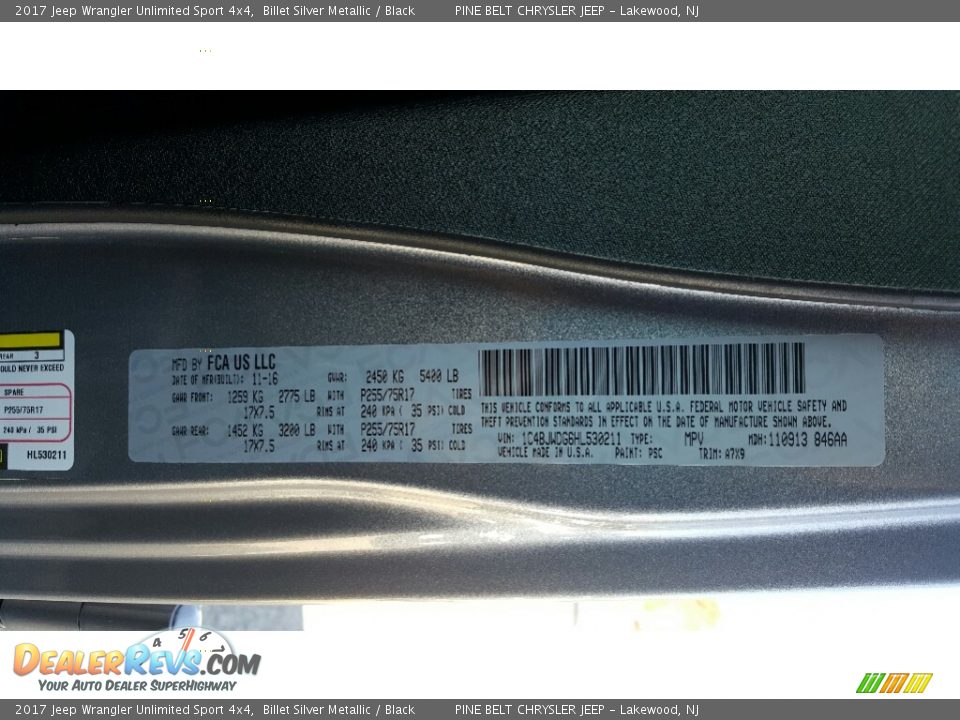 2017 Jeep Wrangler Unlimited Sport 4x4 Billet Silver Metallic / Black Photo #7