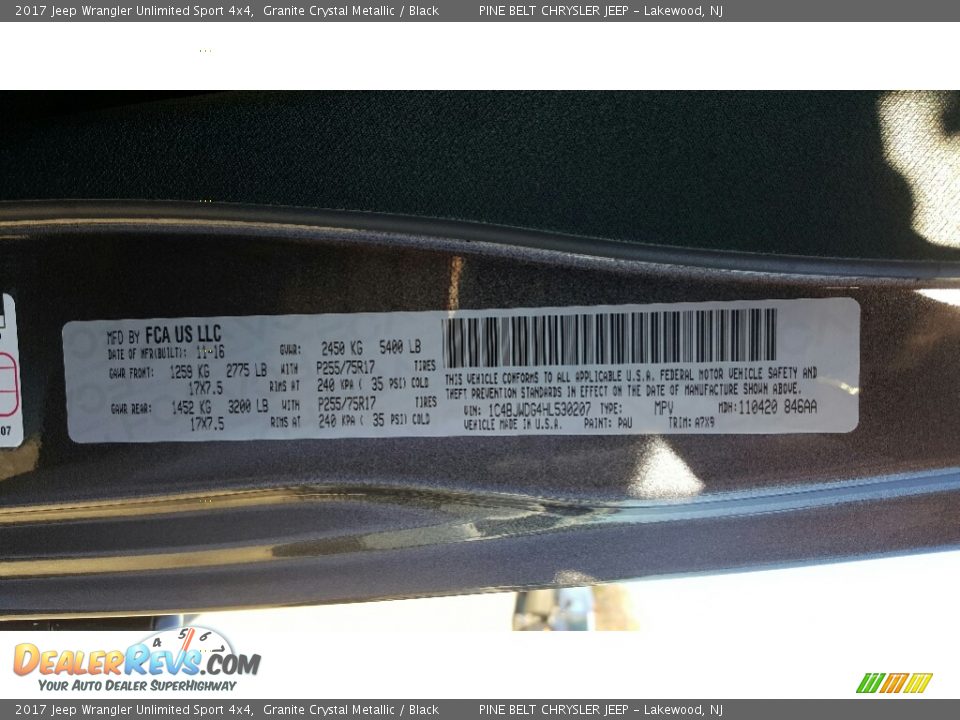 2017 Jeep Wrangler Unlimited Sport 4x4 Granite Crystal Metallic / Black Photo #7