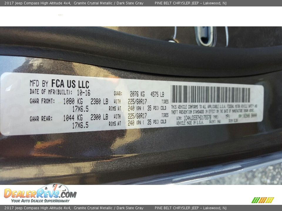 2017 Jeep Compass High Altitude 4x4 Granite Crystal Metallic / Dark Slate Gray Photo #7
