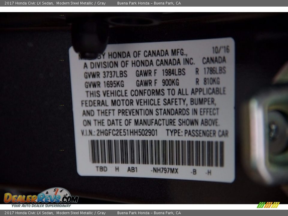 2017 Honda Civic LX Sedan Modern Steel Metallic / Gray Photo #7