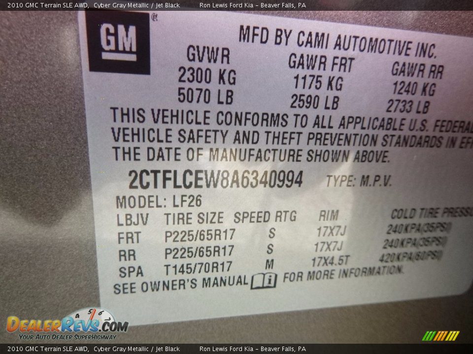 2010 GMC Terrain SLE AWD Cyber Gray Metallic / Jet Black Photo #16