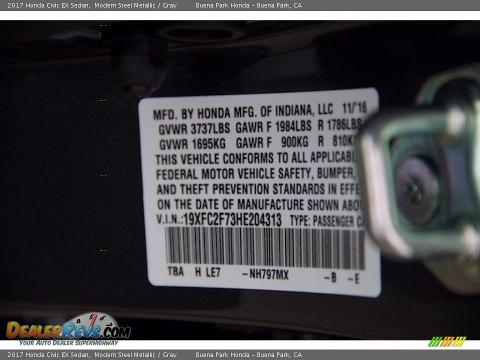 2017 Honda Civic EX Sedan Modern Steel Metallic / Gray Photo #18