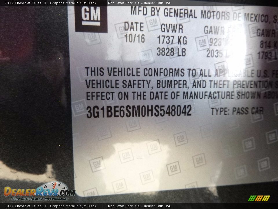 2017 Chevrolet Cruze LT Graphite Metallic / Jet Black Photo #15