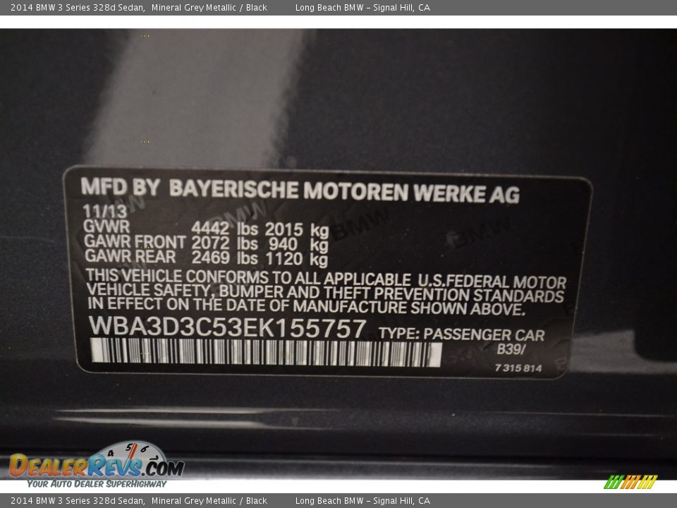 2014 BMW 3 Series 328d Sedan Mineral Grey Metallic / Black Photo #11