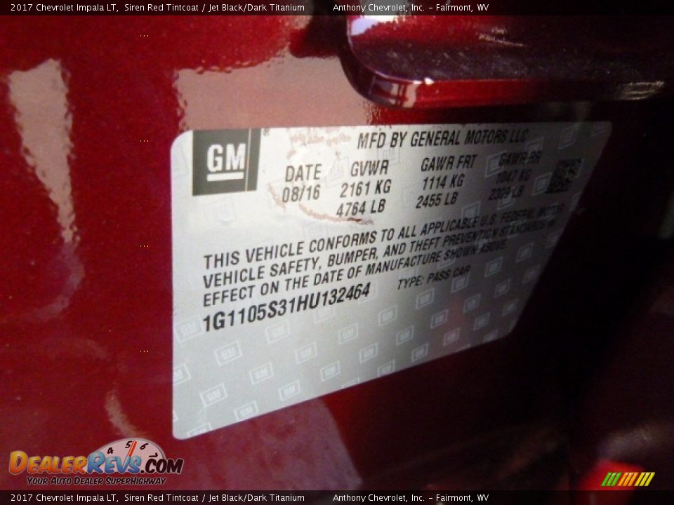 2017 Chevrolet Impala LT Siren Red Tintcoat / Jet Black/Dark Titanium Photo #15