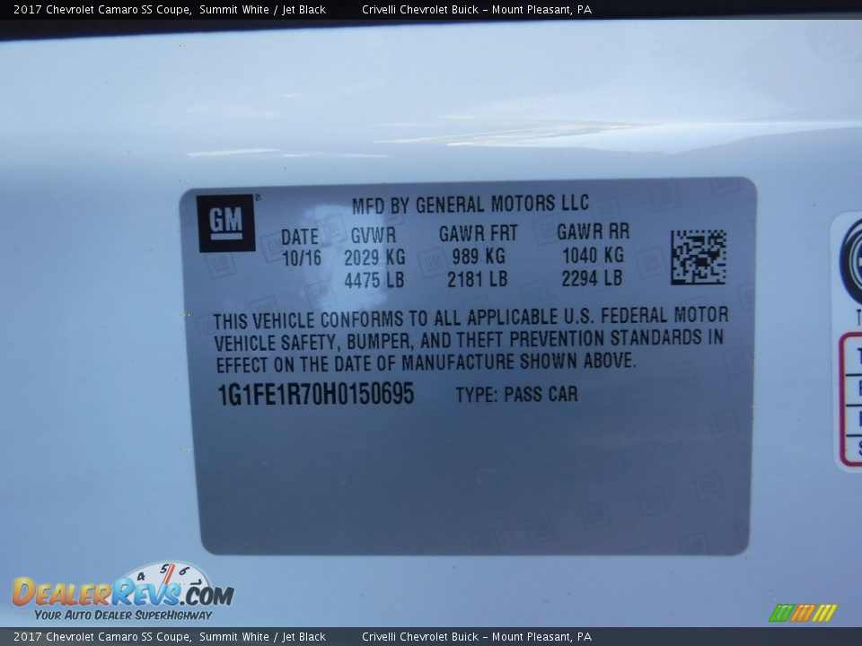 2017 Chevrolet Camaro SS Coupe Summit White / Jet Black Photo #30