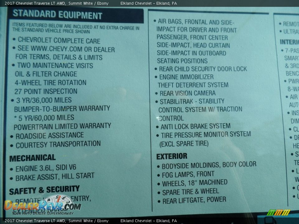 2017 Chevrolet Traverse LT AWD Summit White / Ebony Photo #12