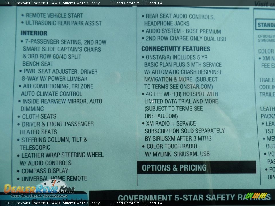 2017 Chevrolet Traverse LT AWD Summit White / Ebony Photo #13