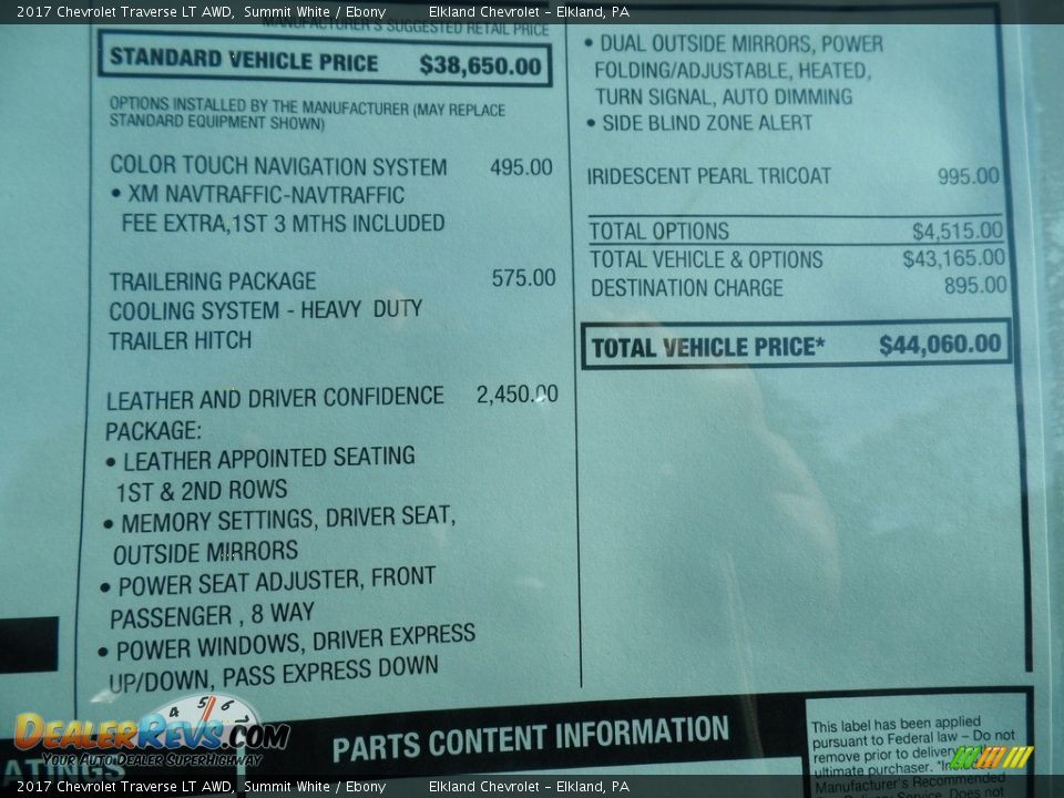 2017 Chevrolet Traverse LT AWD Summit White / Ebony Photo #14