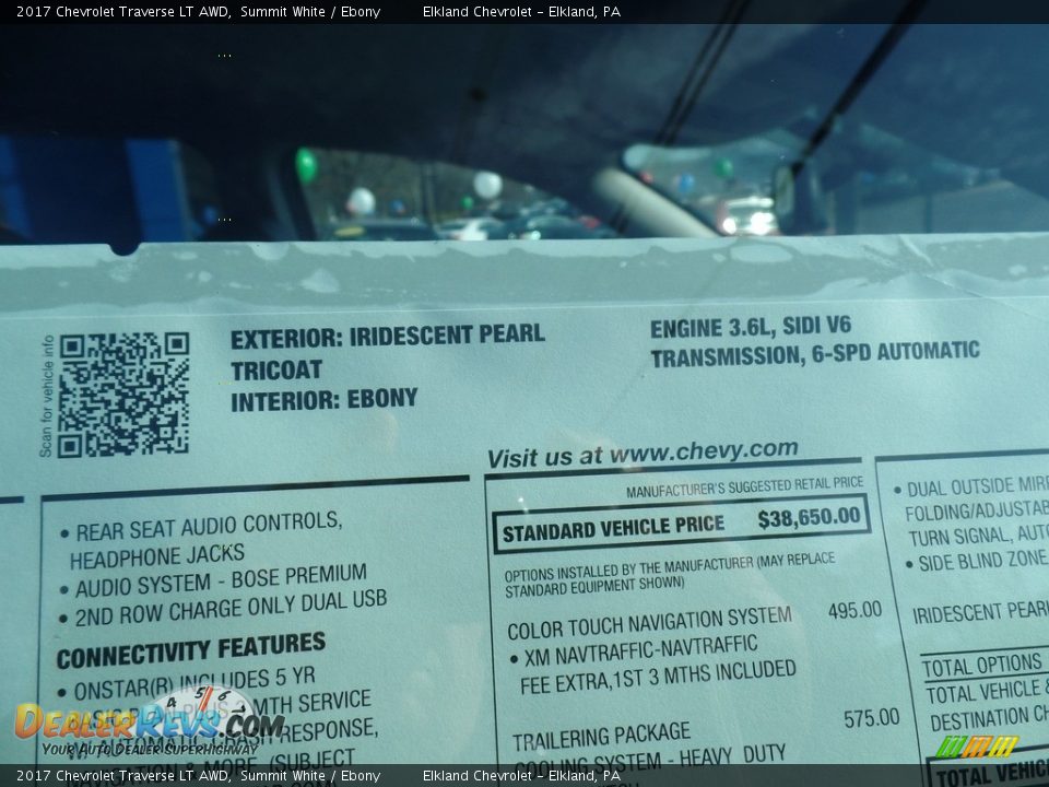 2017 Chevrolet Traverse LT AWD Summit White / Ebony Photo #16