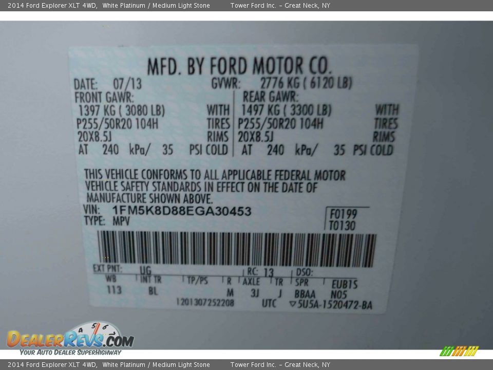 2014 Ford Explorer XLT 4WD White Platinum / Medium Light Stone Photo #36