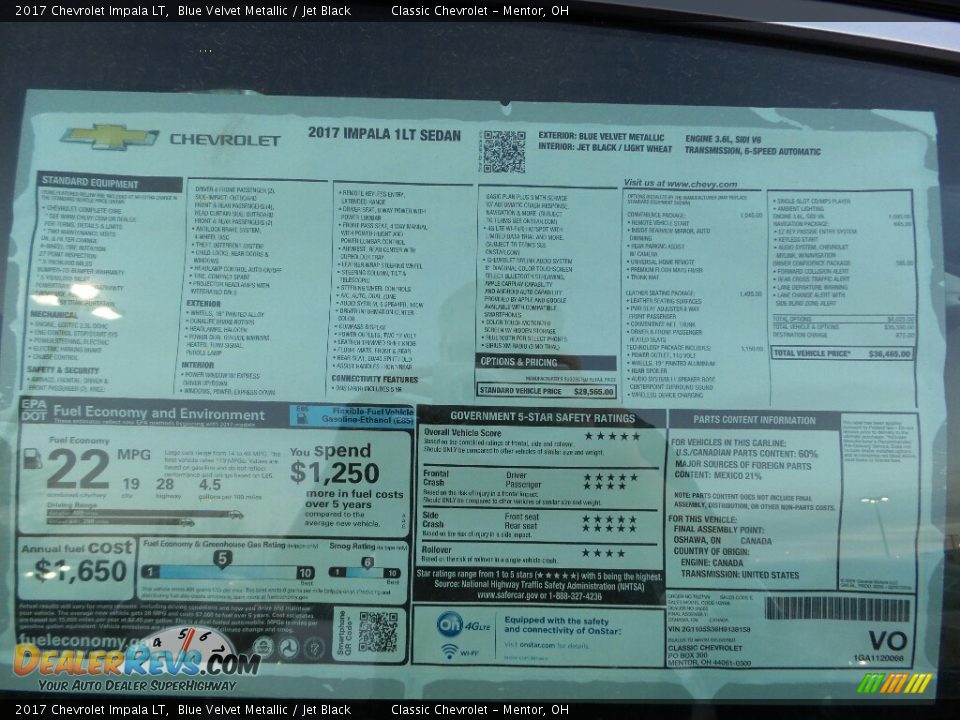 2017 Chevrolet Impala LT Blue Velvet Metallic / Jet Black Photo #6