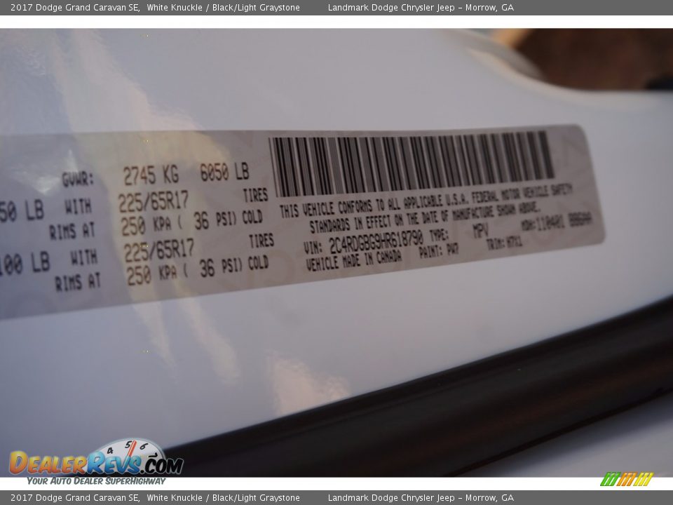 2017 Dodge Grand Caravan SE White Knuckle / Black/Light Graystone Photo #9