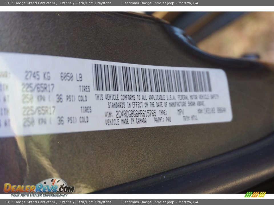 2017 Dodge Grand Caravan SE Granite / Black/Light Graystone Photo #9