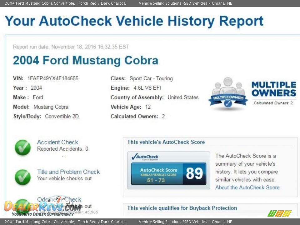 Dealer Info of 2004 Ford Mustang Cobra Convertible Photo #2